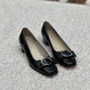 Salvatore Ferragamo CHARON 7cm Black Patent Calf Heels – Size 6C